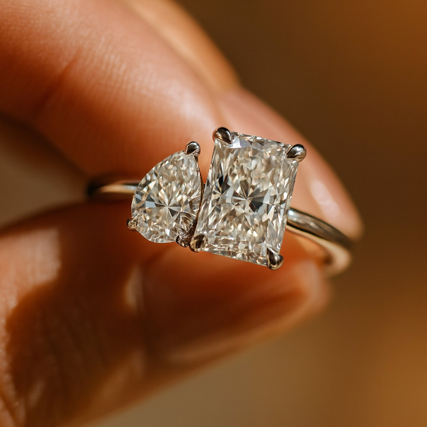 Two Stone Wedding Ring Promise Ring for Her Yellow/White/Rose Gold Ring for Women