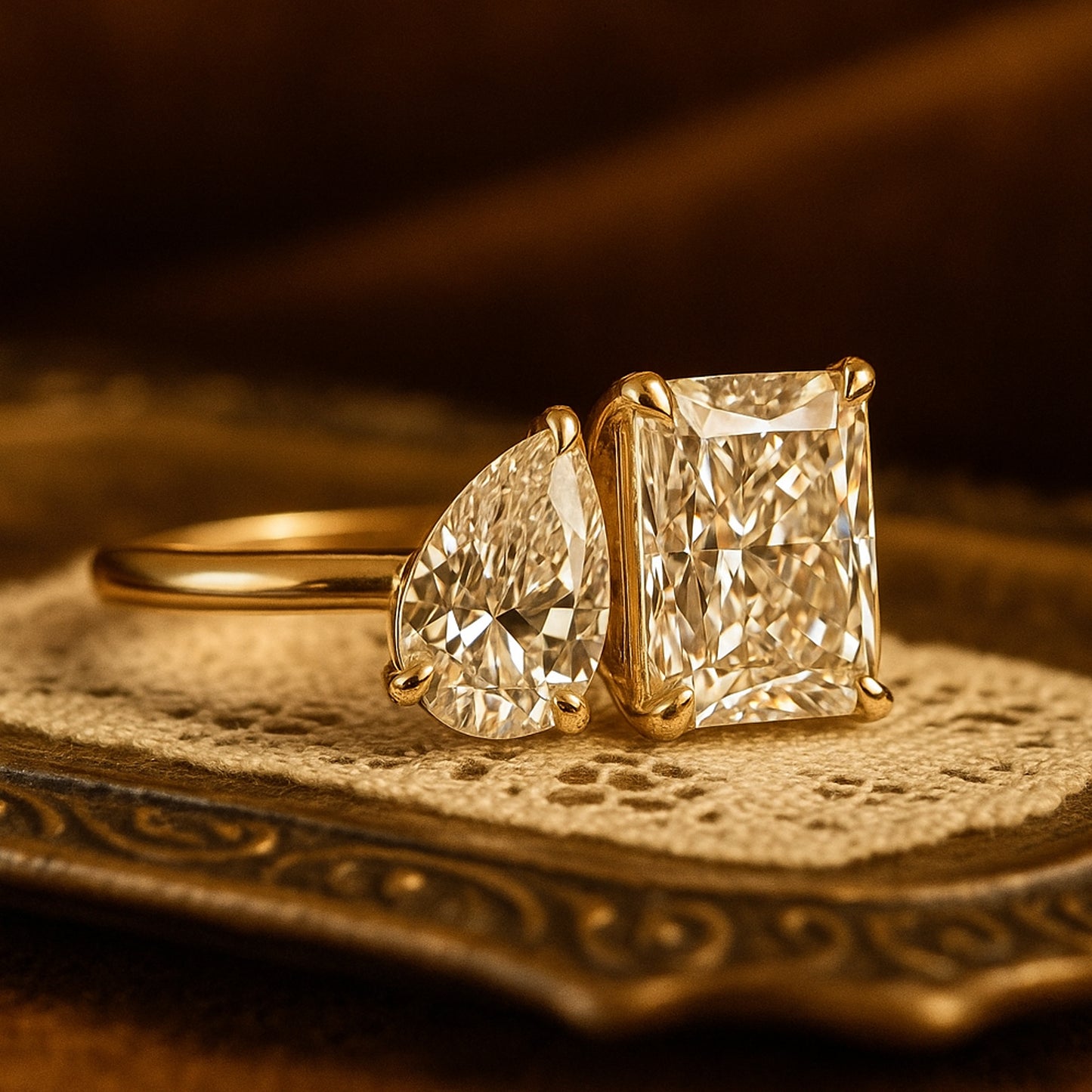 Two Stone Wedding Ring Promise Ring for Her Yellow/White/Rose Gold Ring for Women