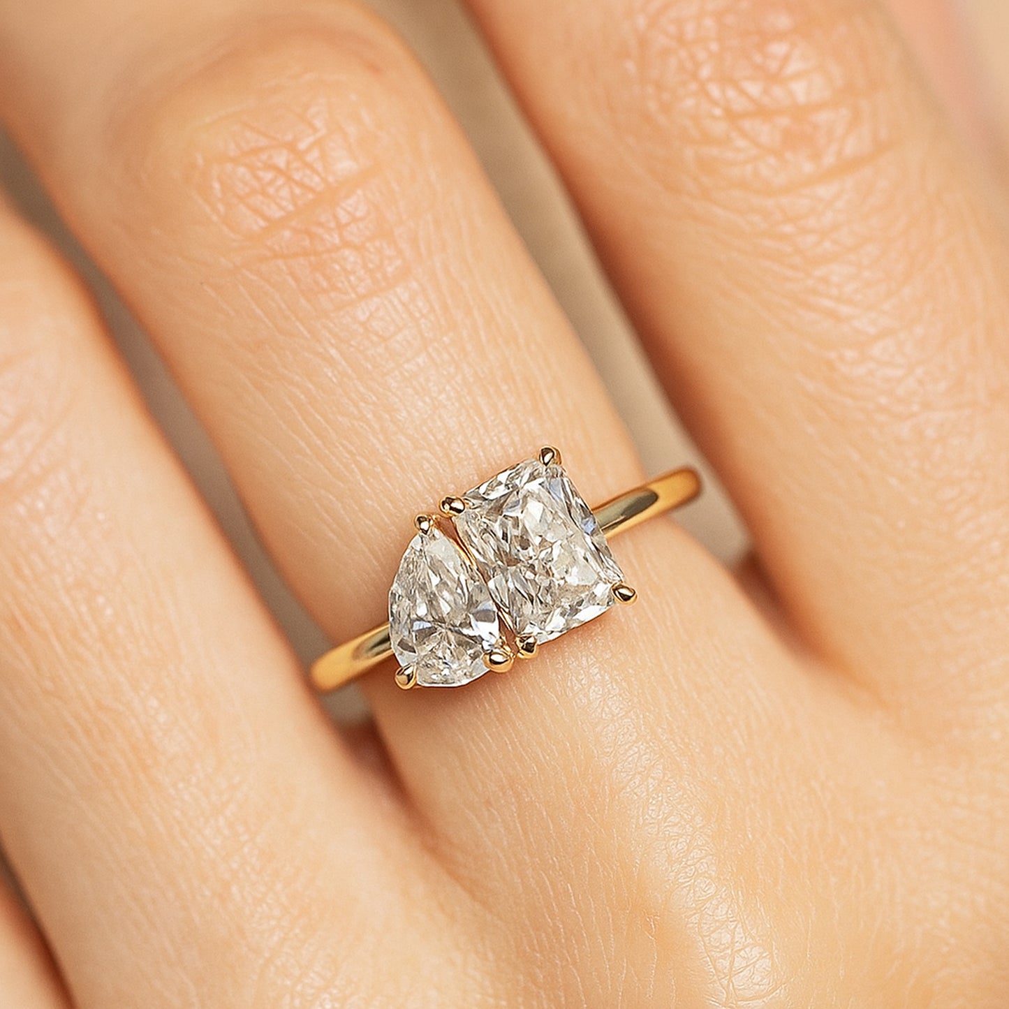 Two Stone Wedding Ring Promise Ring for Her Yellow/White/Rose Gold Ring for Women
