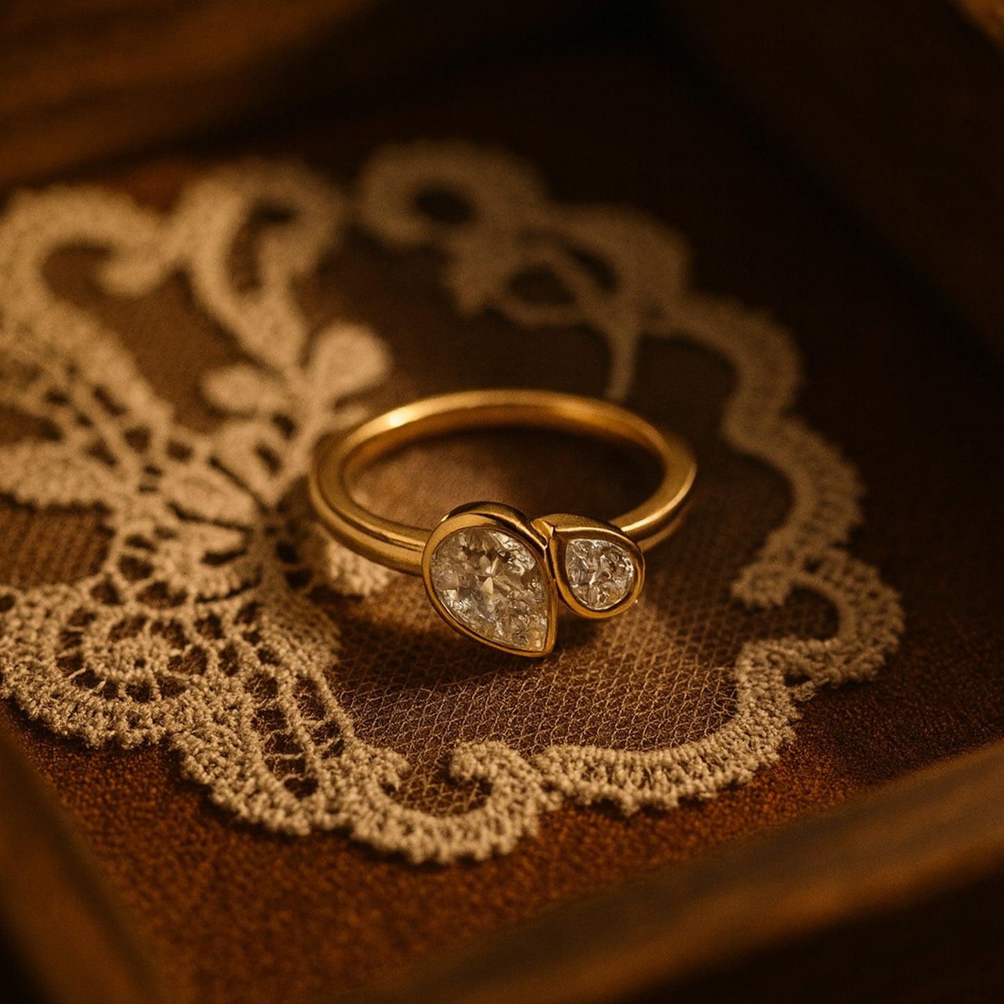 Pear Cut Bezel Set Toi Et Moi Diamonds Wedding Bands for Woman