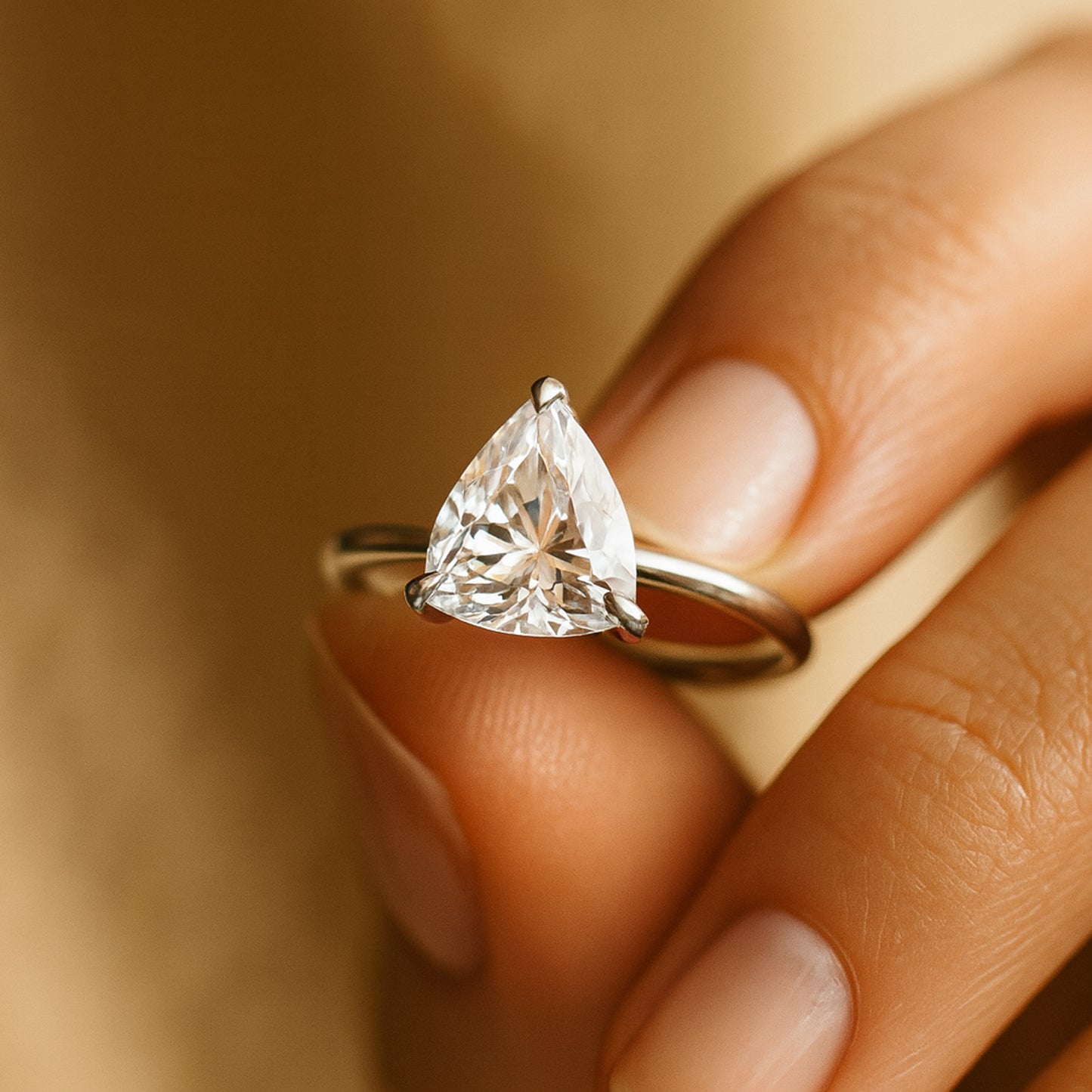 Gold Trillion Cut Moissanite Engagement Ring With Diamond Shine Perfect For September Brides.