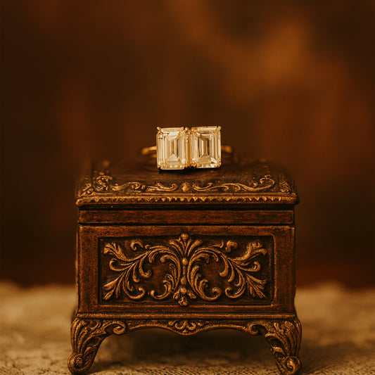 Two Stone Toi et Moi Ring with Twin Emerald Cut Lab Diamonds in Gold – Diiro Engagement Jewelry