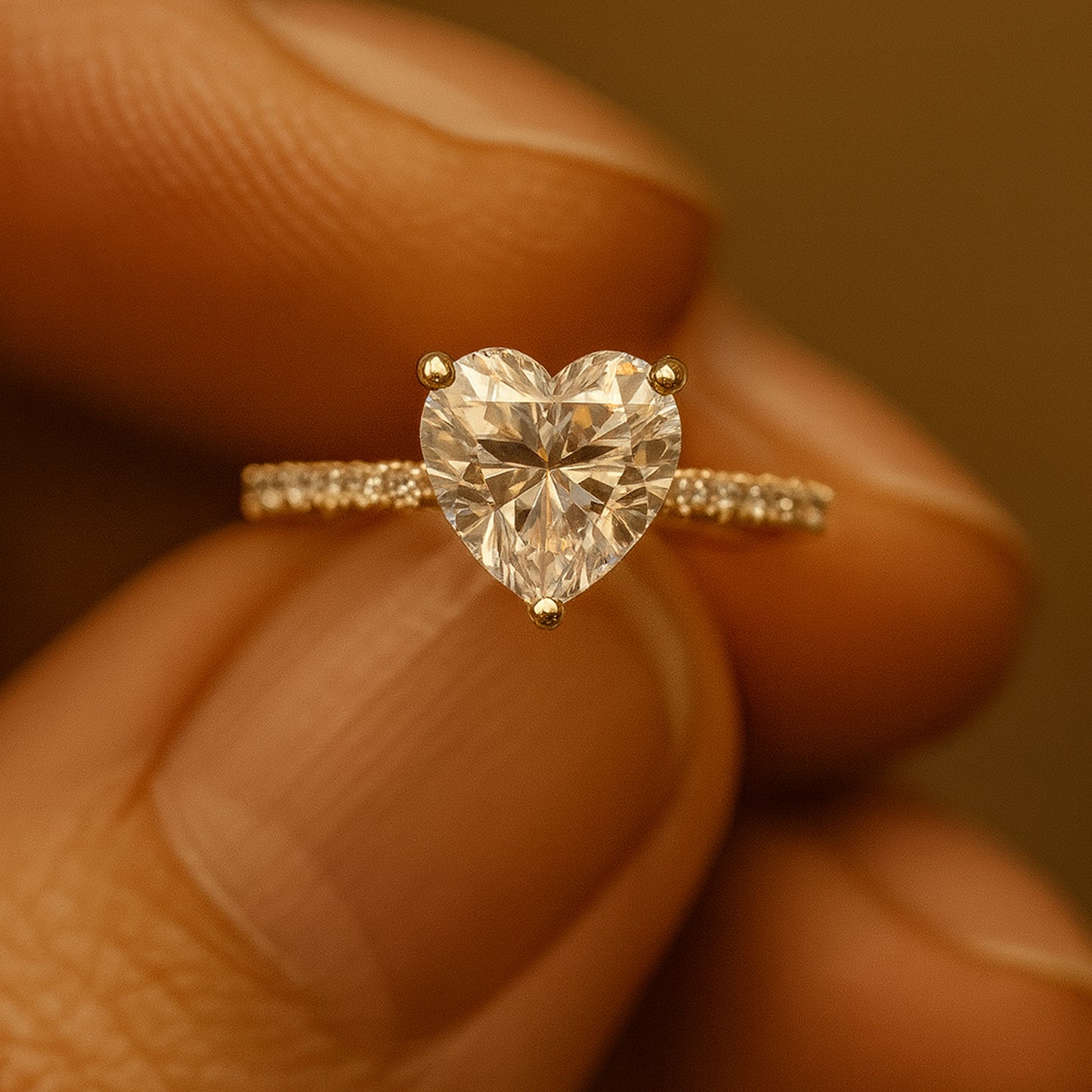 Heart-shaped diamond engagement ring with pave band Symbol of Love