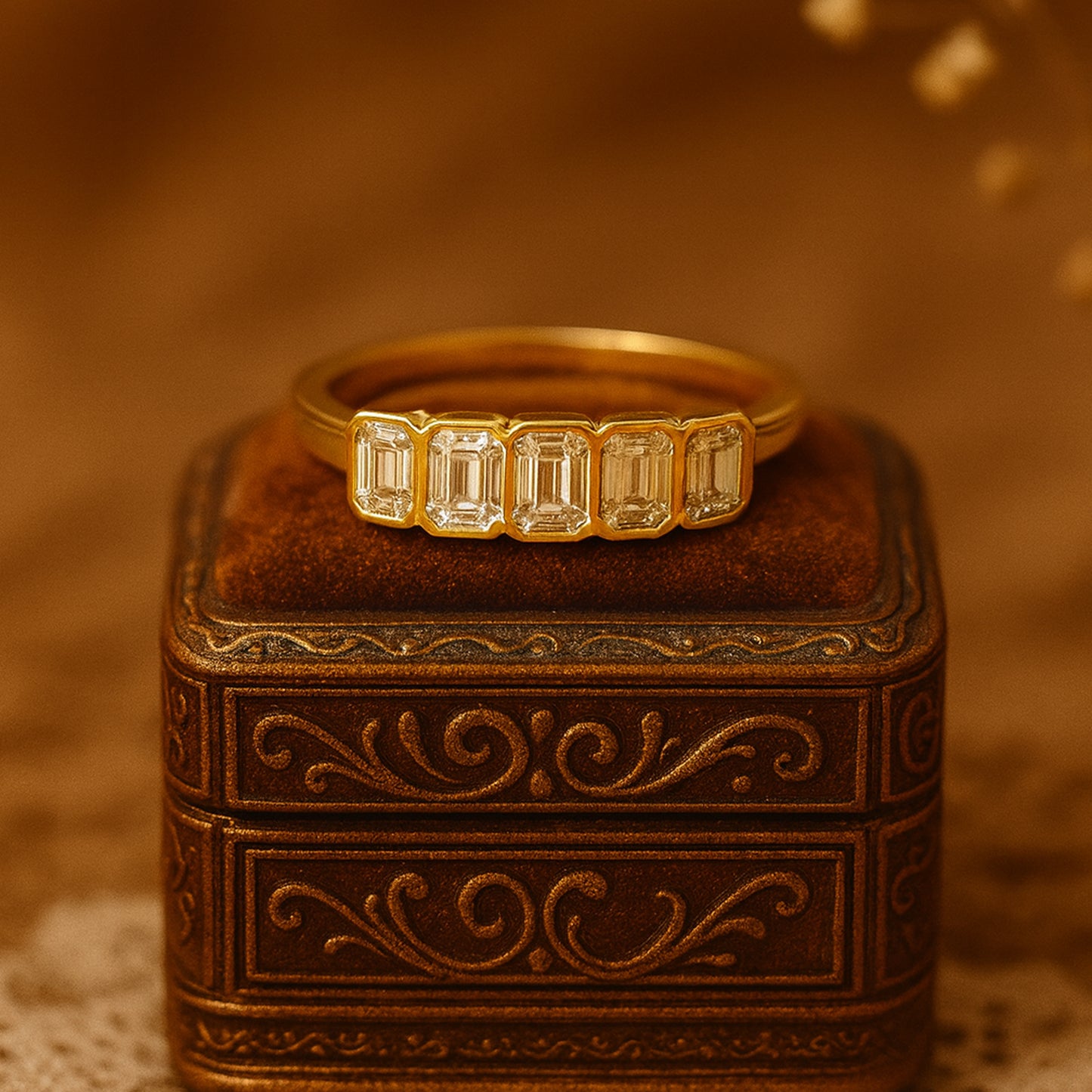 Wedding Bands for a Woman Bezel Emerald Cut Rings