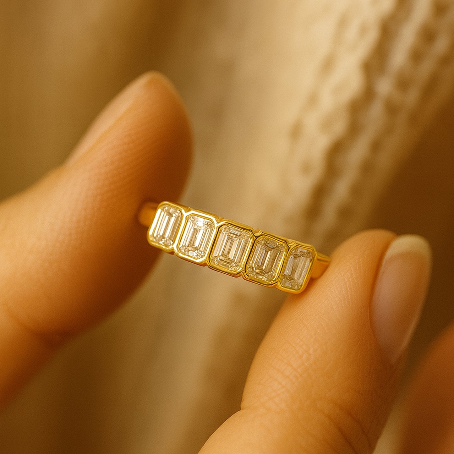 Wedding Bands for a Woman Bezel Emerald Cut Rings