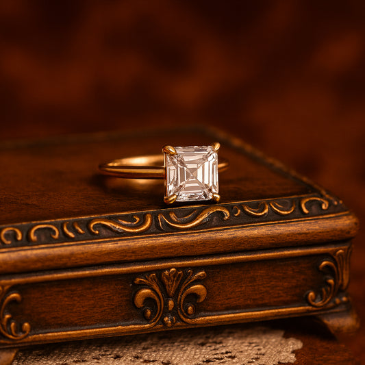 Stunning Brilliant Asscher Cut Moissanite Engagement Ring, Premium Diamond Alternative Wedding Jewelry For Women.