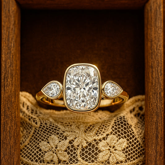 Vintage Cushion Moissanite Ring – Three Stone Gold Engagement Ring For Her