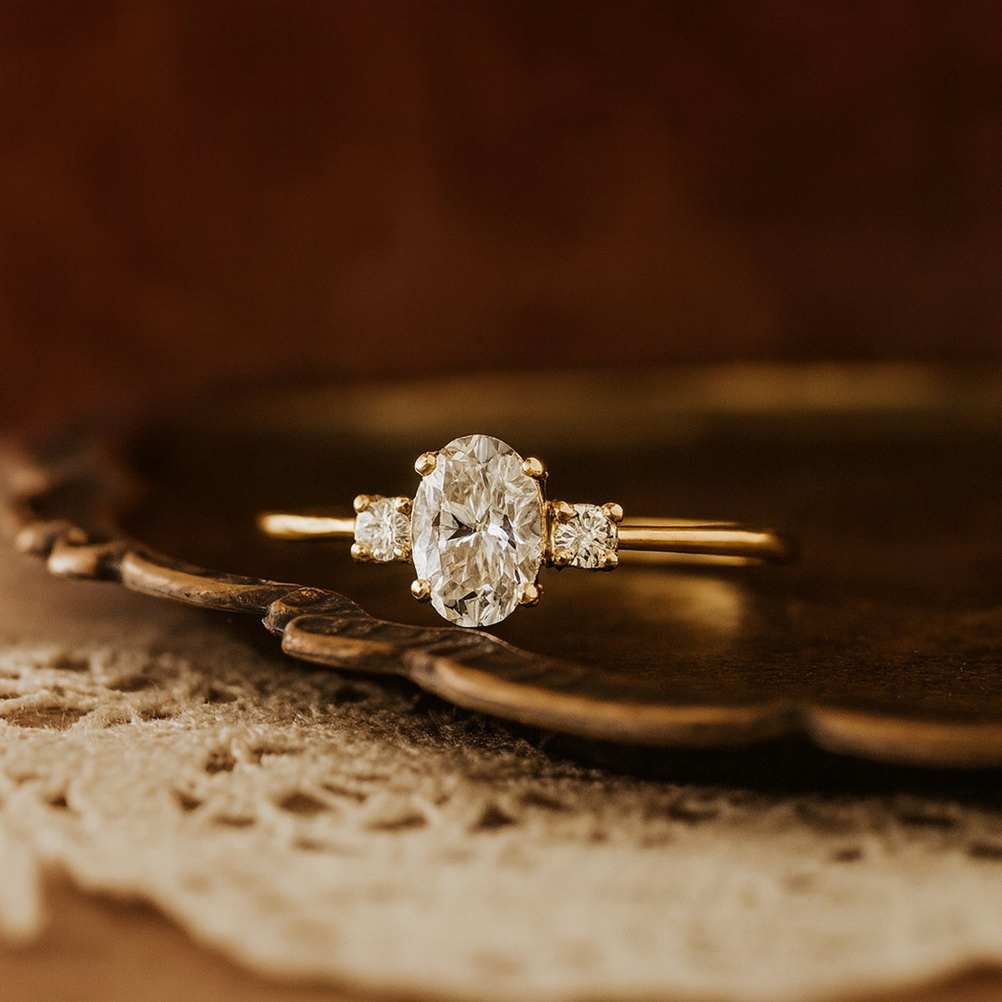 Central Oval With Round Modern Minimalist Stacking Band for Woman