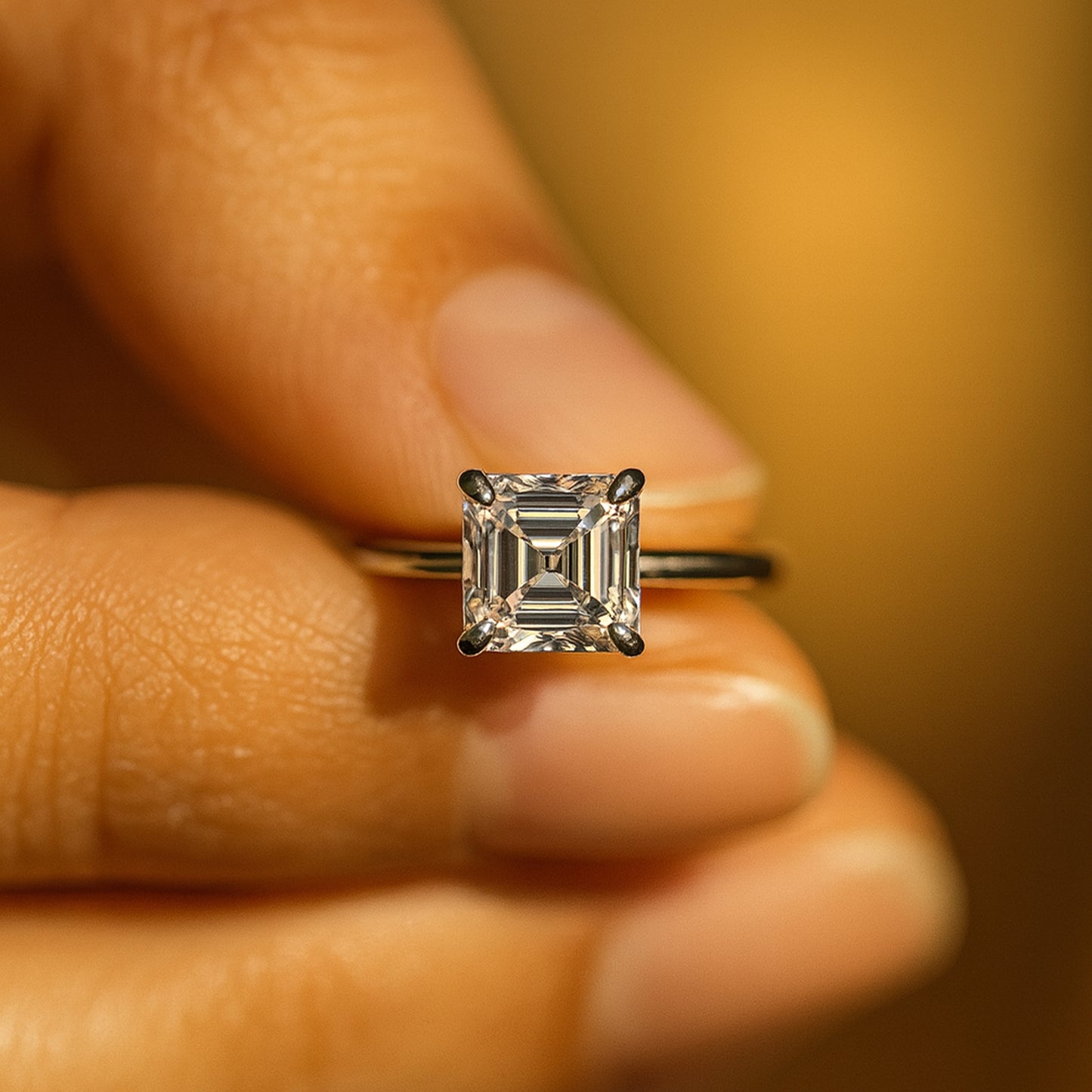 Timeless Brilliant Asscher Cut Moissanite Engagement Ring With Gold Band, Radiant And Elegant For Brides.