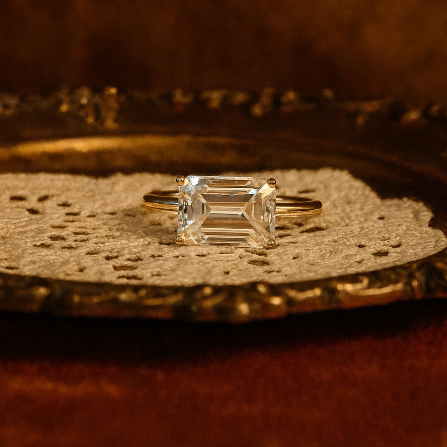 Classic Emerald Cut Moissanite Ring In Gold Setting Perfect Wedding Ring Gift For Girlfriend Or Fiancée
