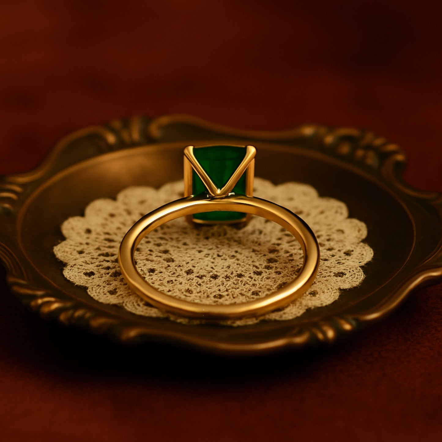 Green Stone Ring With Emerald Cut, Birthstone Fine Gemstone Jewelry Featuring Step-Cut Facets And Elegance