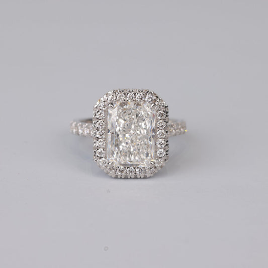 Radiant Cut Moissanite Ring, Double Halo 14K White Gold Engagement Fine Jewelry With VVS1 Clarity