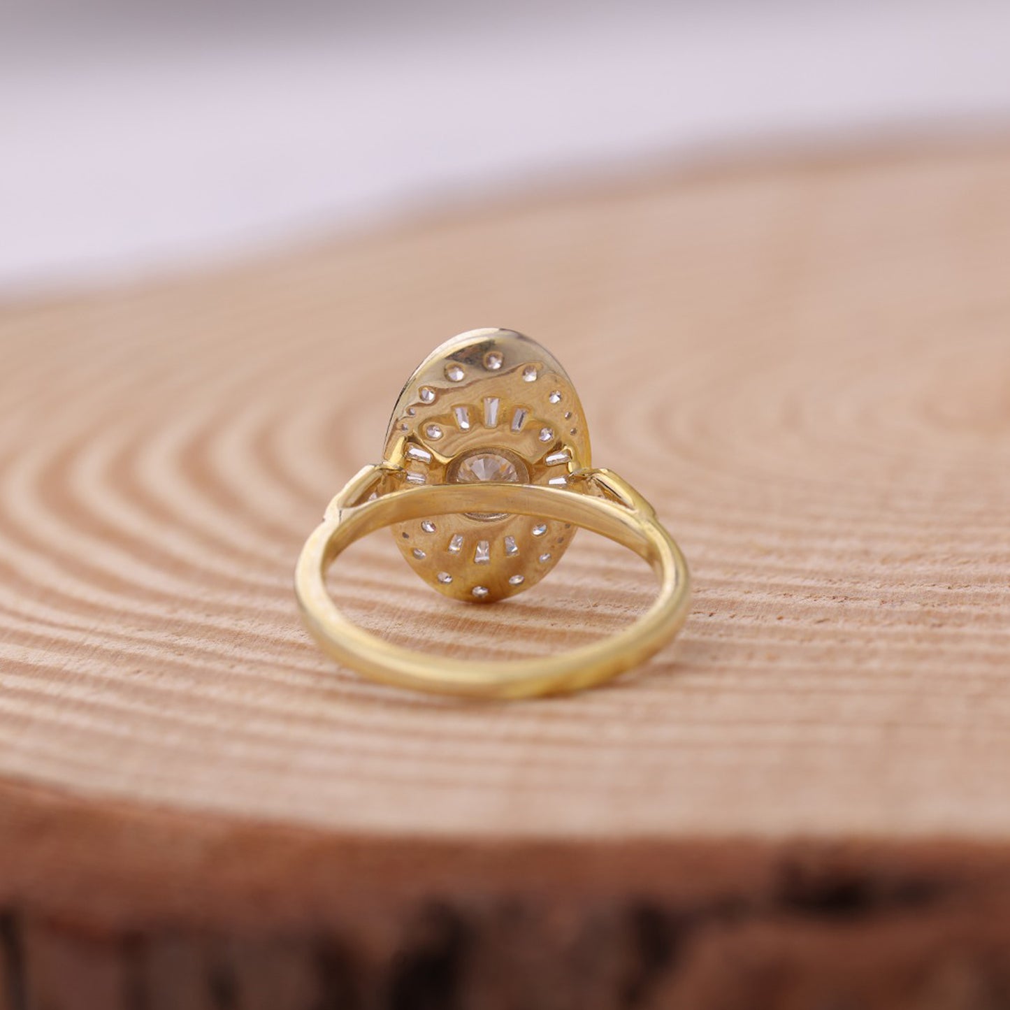 Round Moissanite Ring, 1.50ct Cluster Halo Yellow Gold Engagement Fine Jewelry With Sparkle