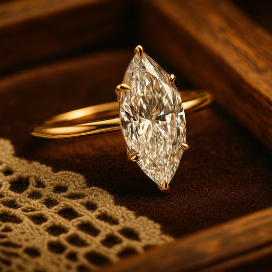 Lab-Grown Marquise Diamond Ring In 14K Gold - Ethical Luxury Engagement Ring Worldwide Shipping
