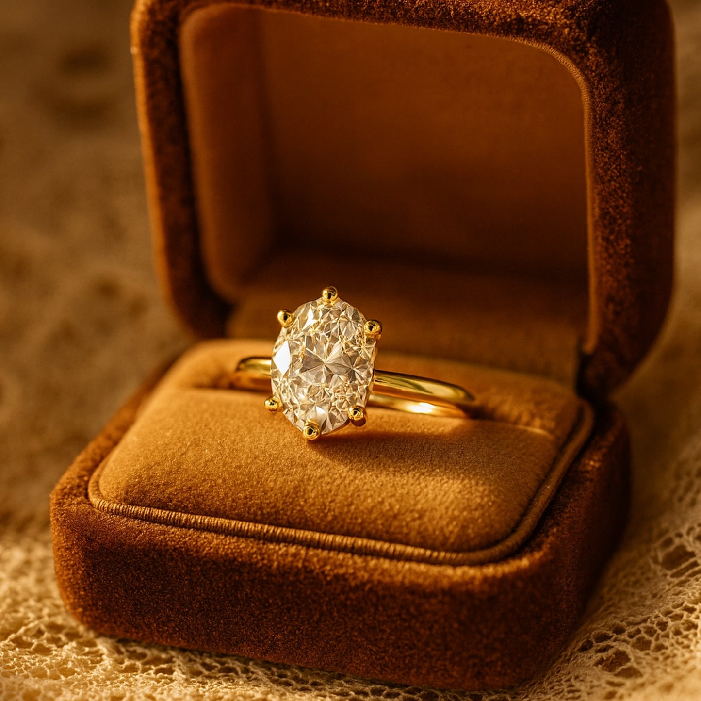 Handcrafted Oval Moissanite Solitaire Engagement Ring In 10K Rose Gold With Brilliant Diamond Look.