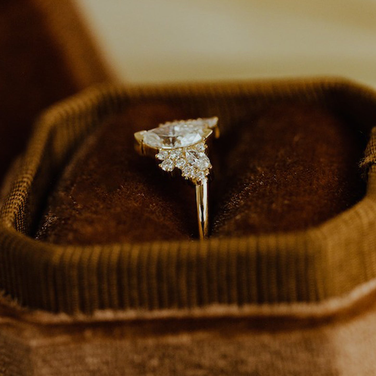 Marquise Cut Cluster Moissanite Ring, Gold Engagement Promise Wedding Fine Jewelry With Floral Pattern