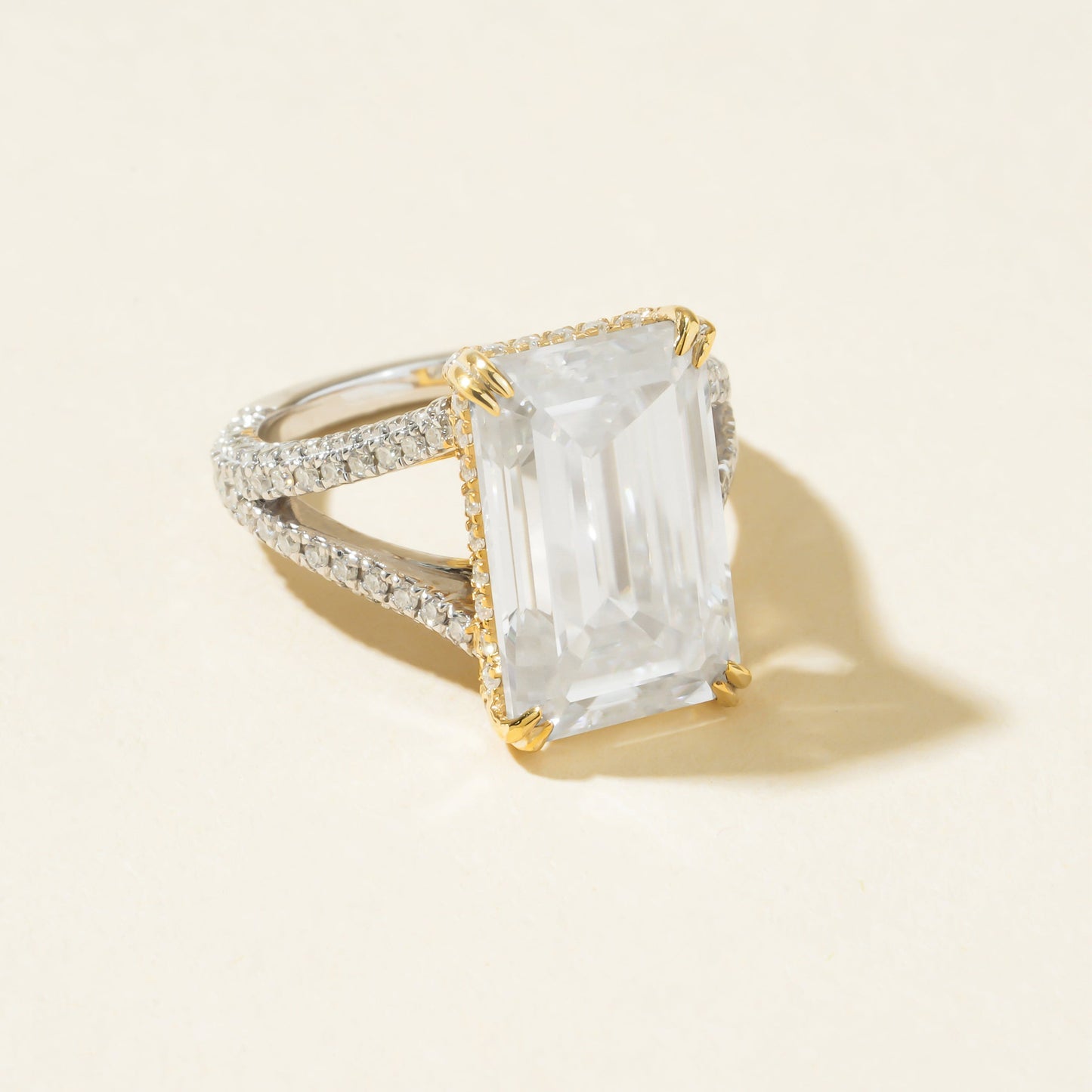 Wedding Band Pave Moissanite, Emerald Cut 10K Yellow Gold Ring Fine Jewelry With Style