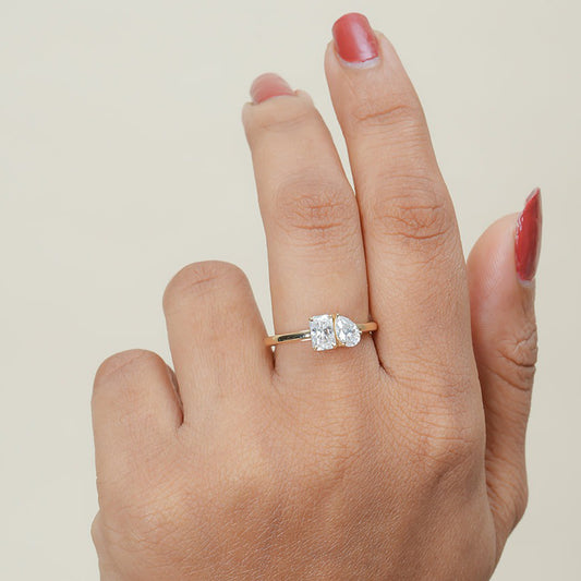 2 CT Round Cut Moissanite Engagement Ring With Square Prong Setting And Ribbed Band In Sterling Silver Or Gold