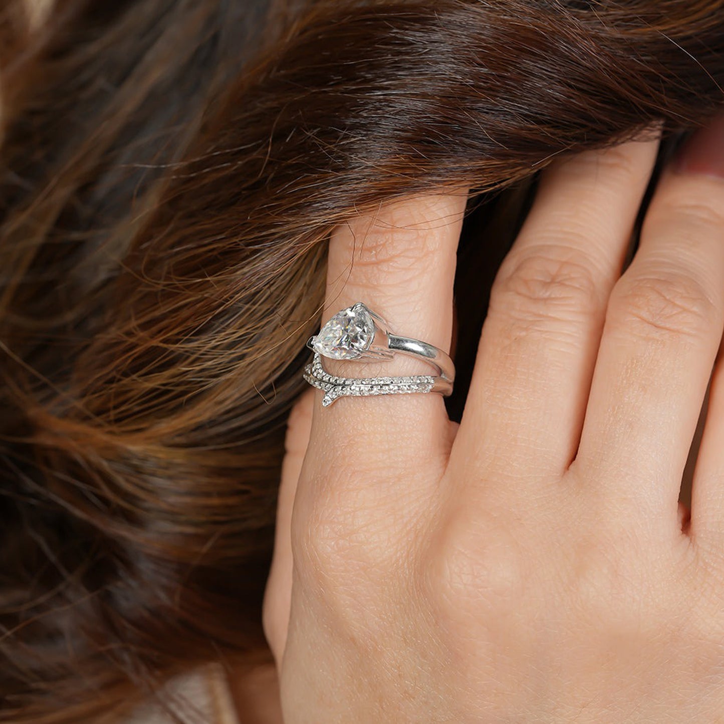 Teardrop Moissanite Ring, Cluster Setting 10K Gold Engagement Fine Jewelry With Style