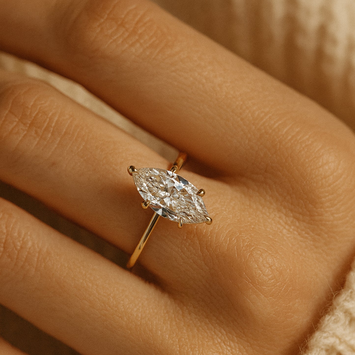 Classic Women's Marquise Moissanite Ring With Gold Band, Beautiful Engagement Or Wedding Jewelry Gift.