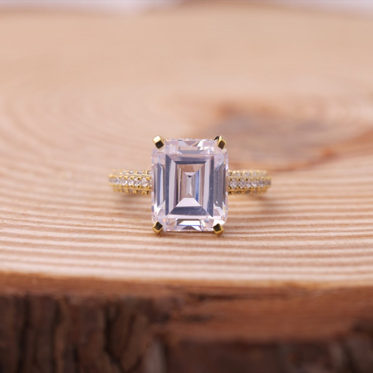 Pavé Band Emerald Ring, Moissanite Rose Gold Engagement Fine Jewelry With Style