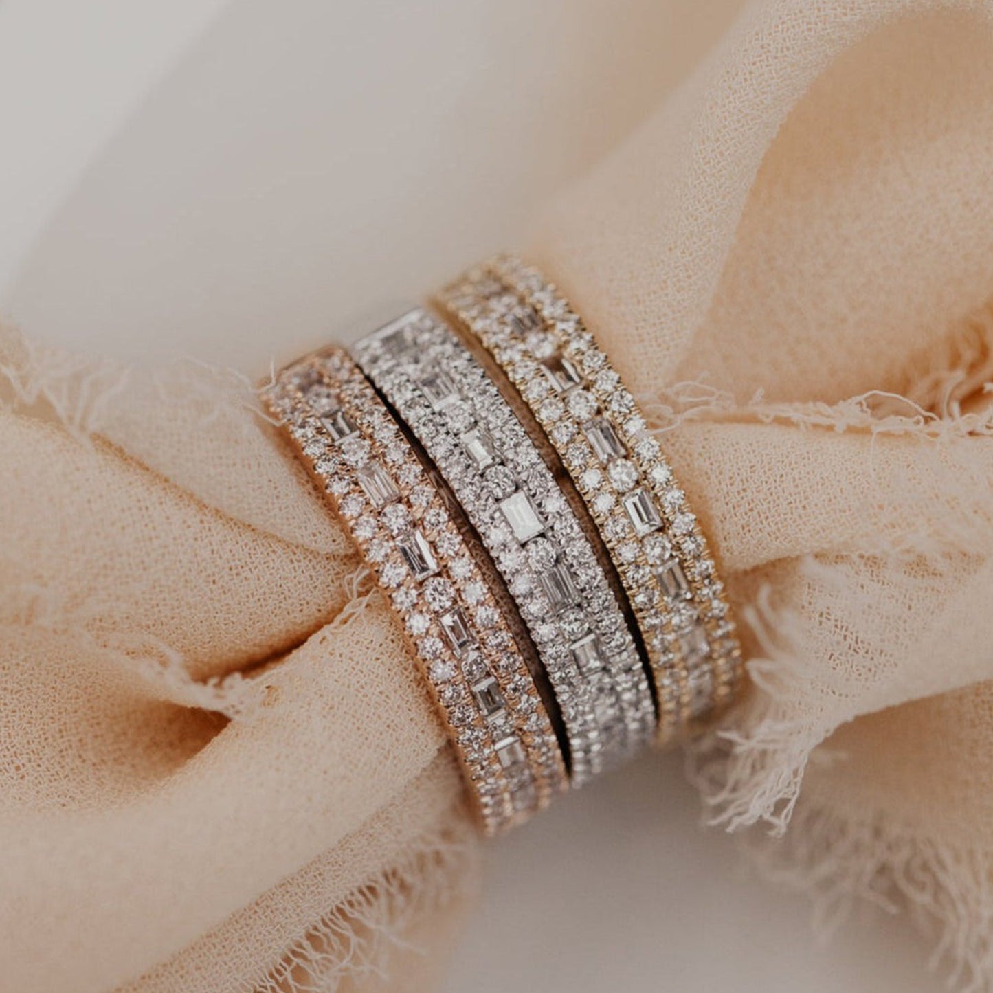 Three Row Baguette Diamond Ring, Eternity Wedding Band Fine Jewelry With Complete Sparkle And Style
