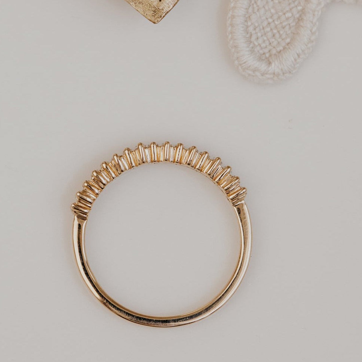 Moissanite Baguette Eternity Ring, September Birthstone Yellow Gold Wedding Band Fine Jewelry