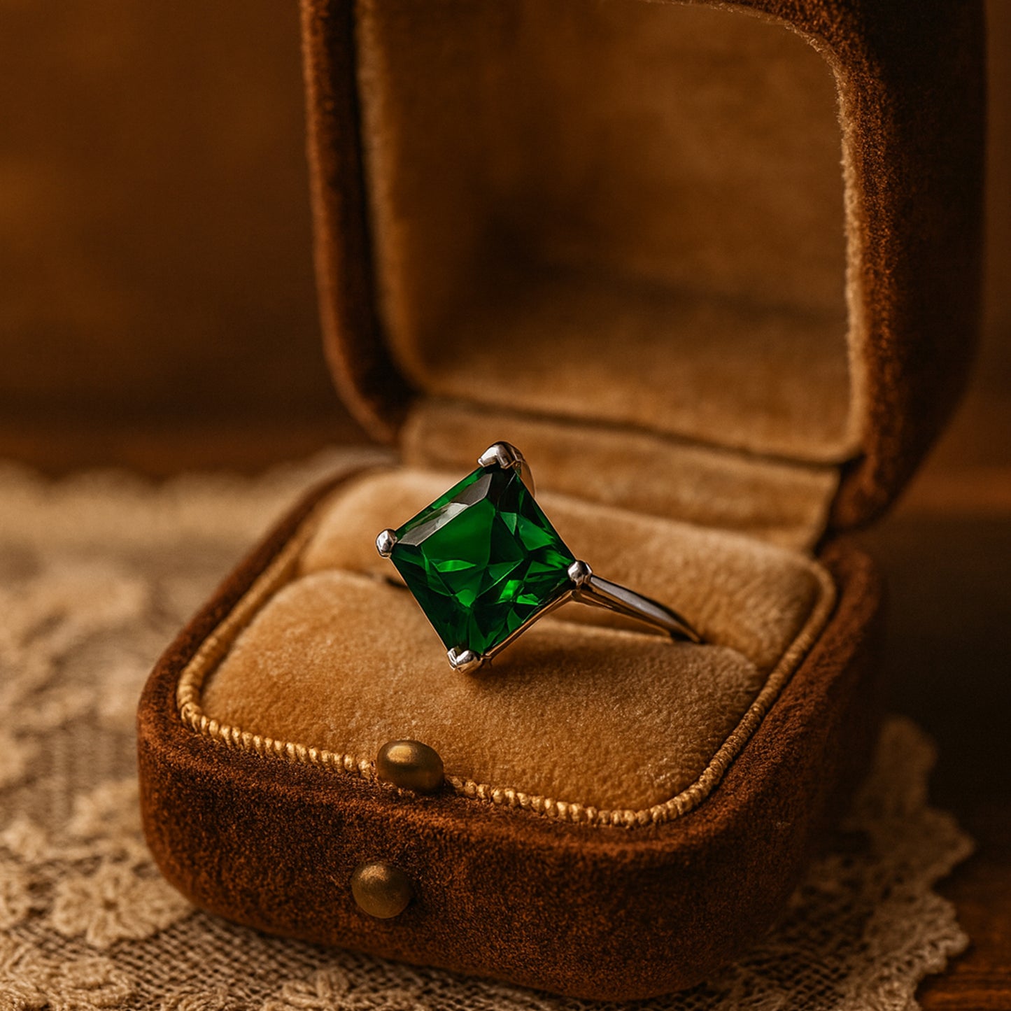 Princess Cut Diamond Engagement Rings Green Gemstone Moissanite Ring