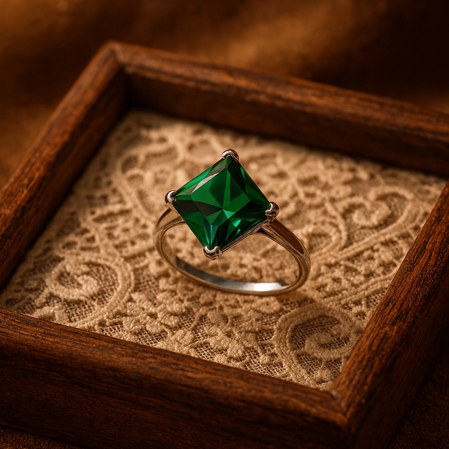 May Birthstone Princess Cut Green Stone Emerald Engagement Ring