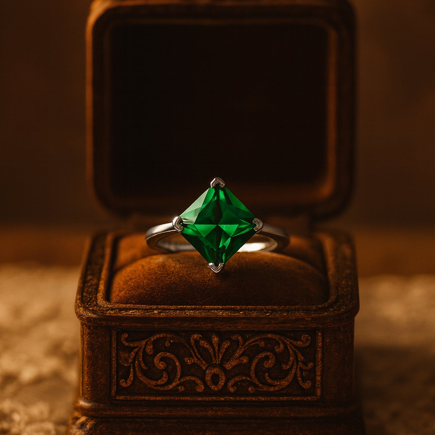 May Birthstone Princess Cut Green Stone Emerald Engagement Ring