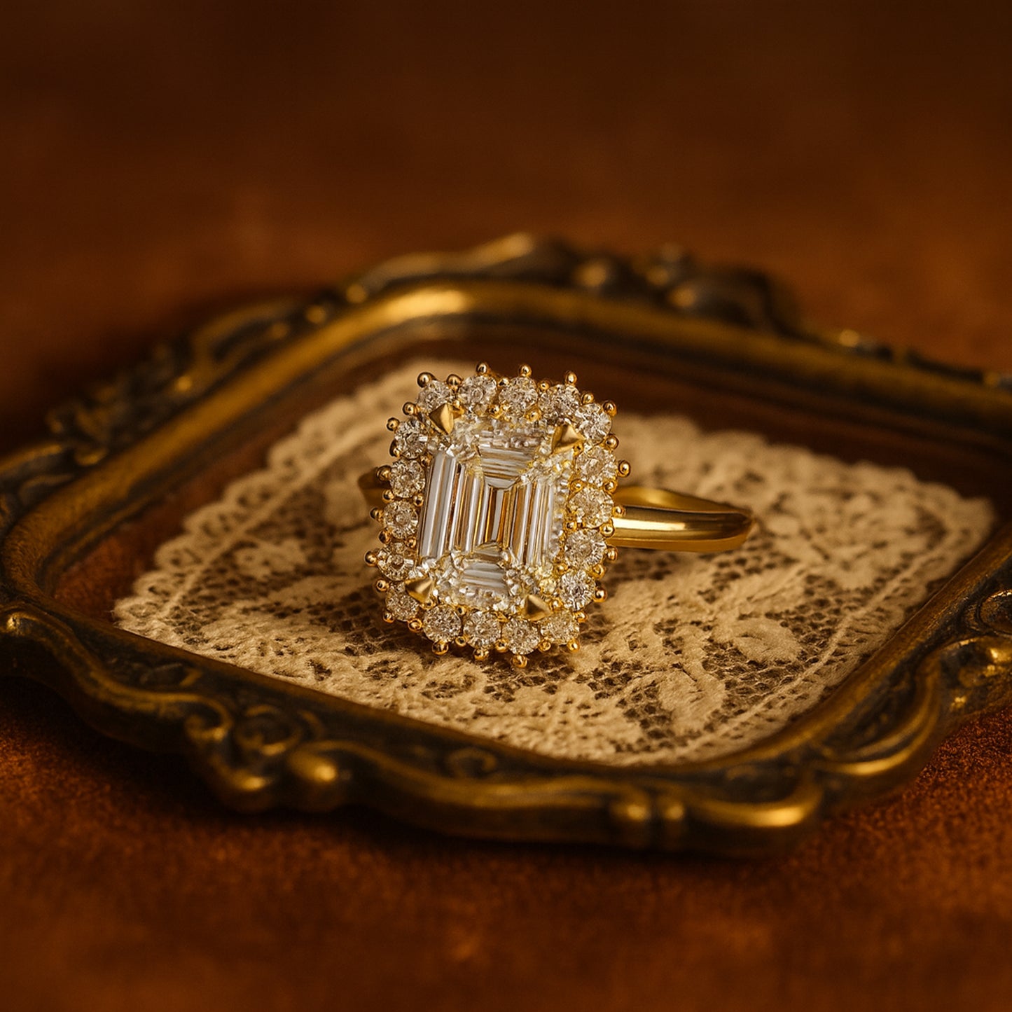 Double Halo Moissanite Emerald Cut Engagement Ring In Sterling Silver Or Gold - Bridal Jewelry