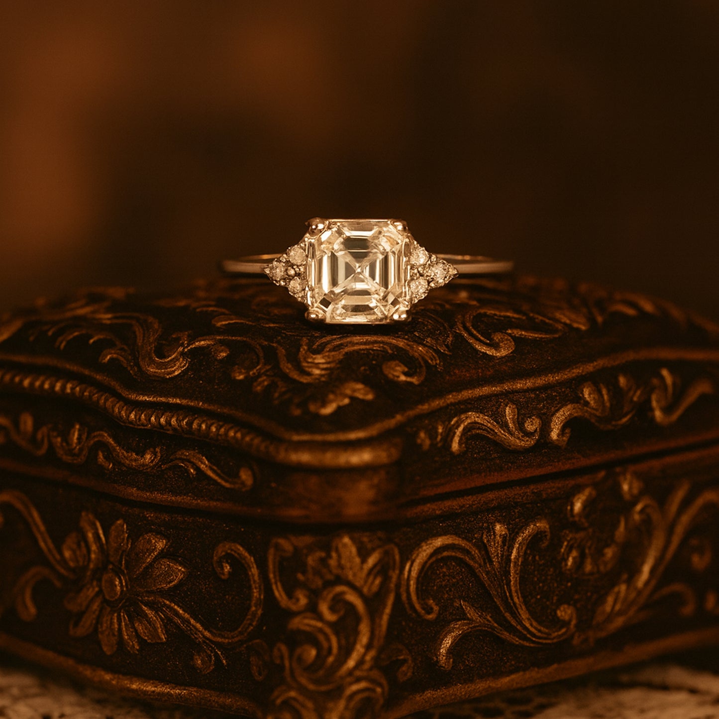 Asscher Cut December Stone Ring, Wedding Band Engagement Jewelry With VVS1 Clarity And Brilliant Sparkle