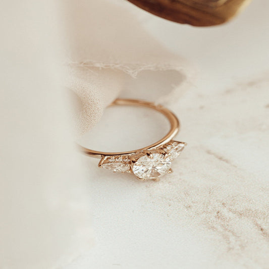 Oval Moissanite Three Stone Ring, 10K Rose Gold Promise Engagement Fine Jewelry With Symbolism