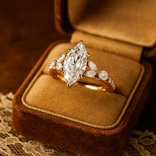 Marquise Cut Moissanite Engagement Ring With Side Stones For Women Wedding Proposal Jewelry