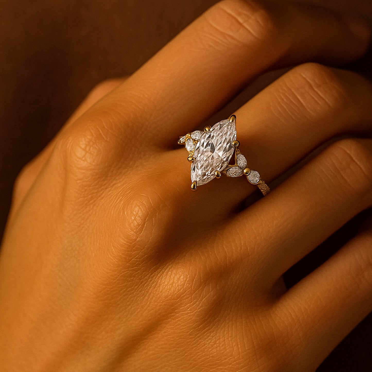 Moissanite Marquise Engagement Ring With Side Stones - Perfect Wedding Proposal Bridal Jewelry