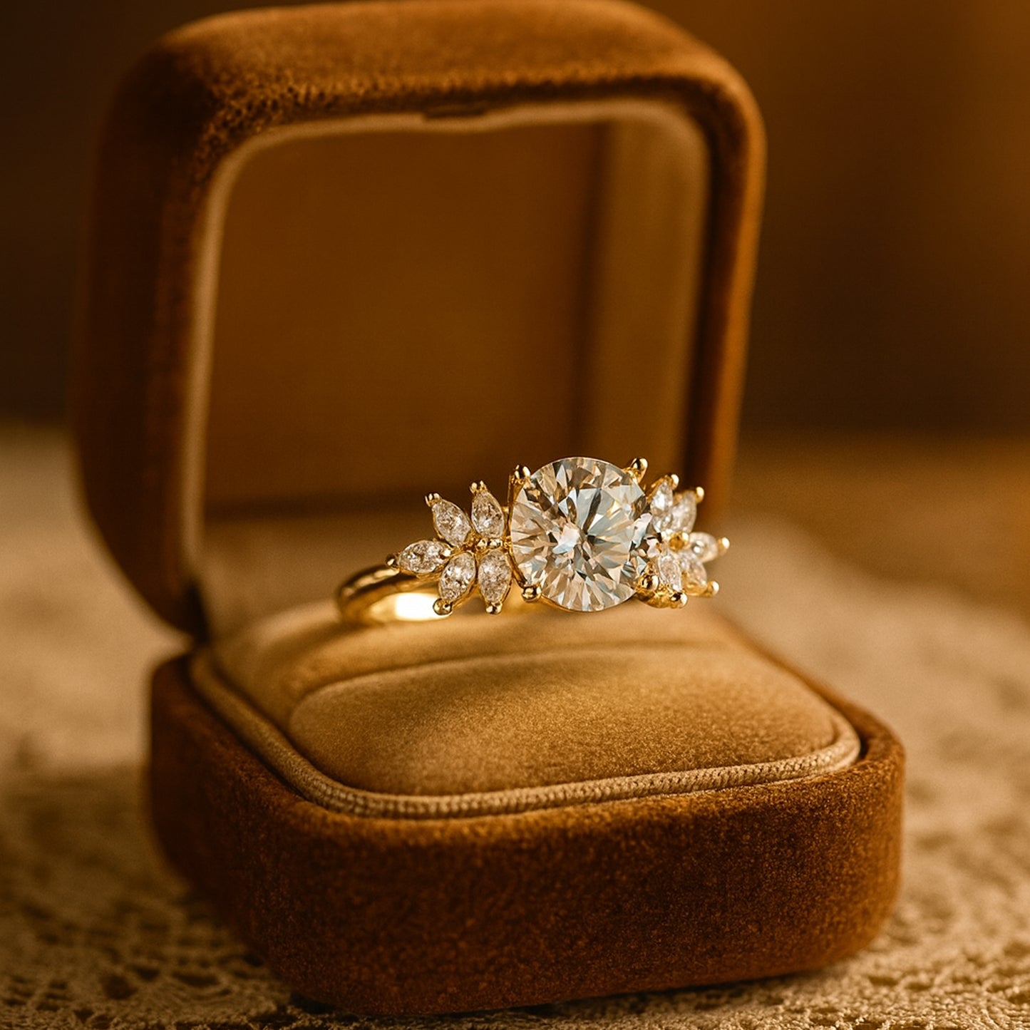 Round Cut Wedding Ring Marquise Side Stones Band Anniversary Bridal Jewelry Gift Moissanite Engagement Love