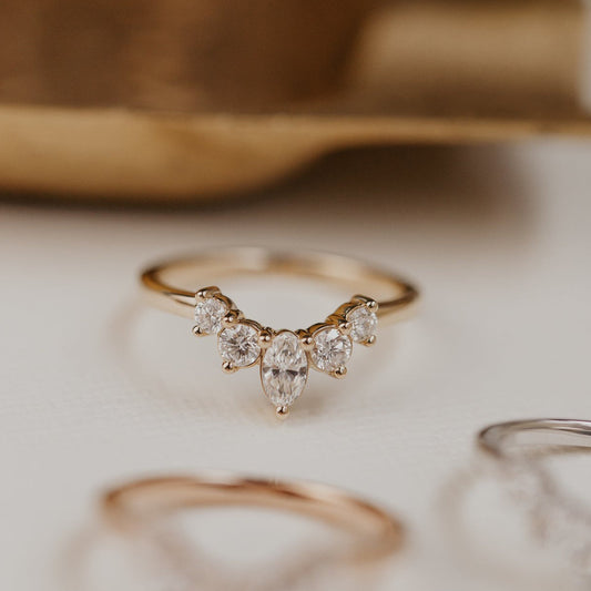 V-Shape Marquise Round Moissanite Wedding Band, Female Gold Bridal Ring Fine Jewelry With VVS1 Clarity