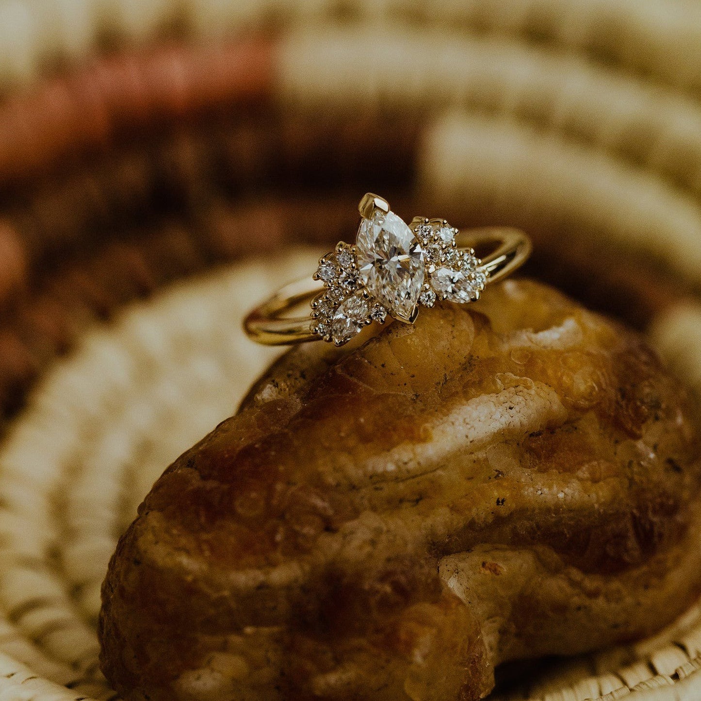 Marquise Cluster Moissanite Engagement Ring, Gold Promise Wedding Fine Jewelry With VVS1 Clarity Stones
