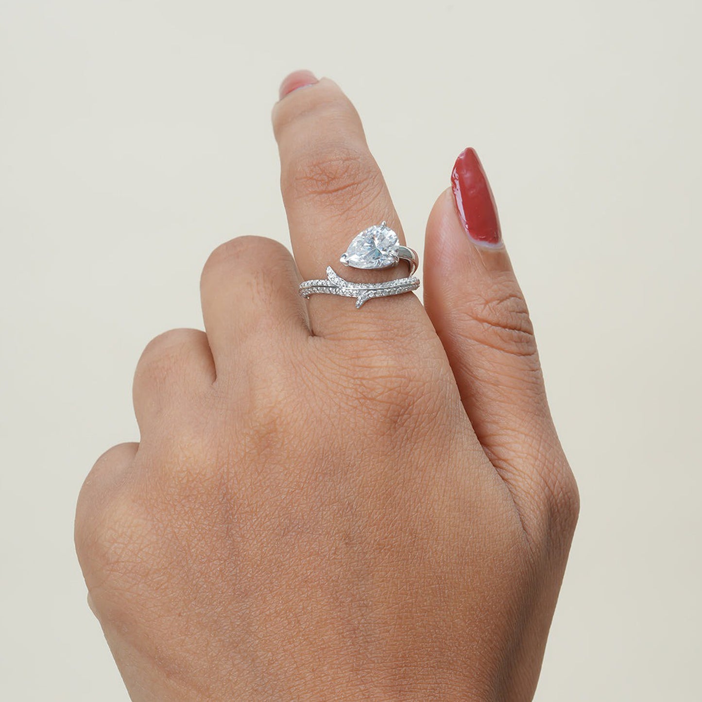Engagement Pear Shaped Ring, Moissanite Cluster 10K Gold Fine Jewelry With Romance