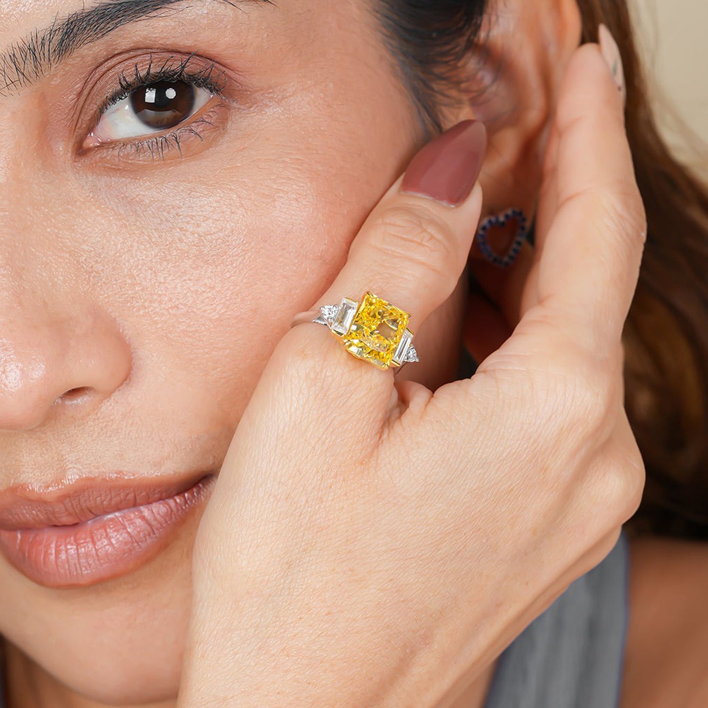 August Birthstone Ring, Trio Stone Moissanite Engagement Fine Jewelry With Sparkle