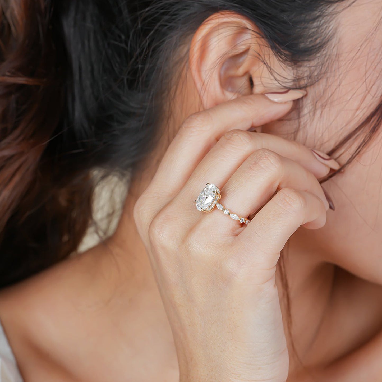 Oval Cut Moissanite Ring, 1ct VVS1 10K Yellow Gold Engagement Fine Jewelry With Sparkle