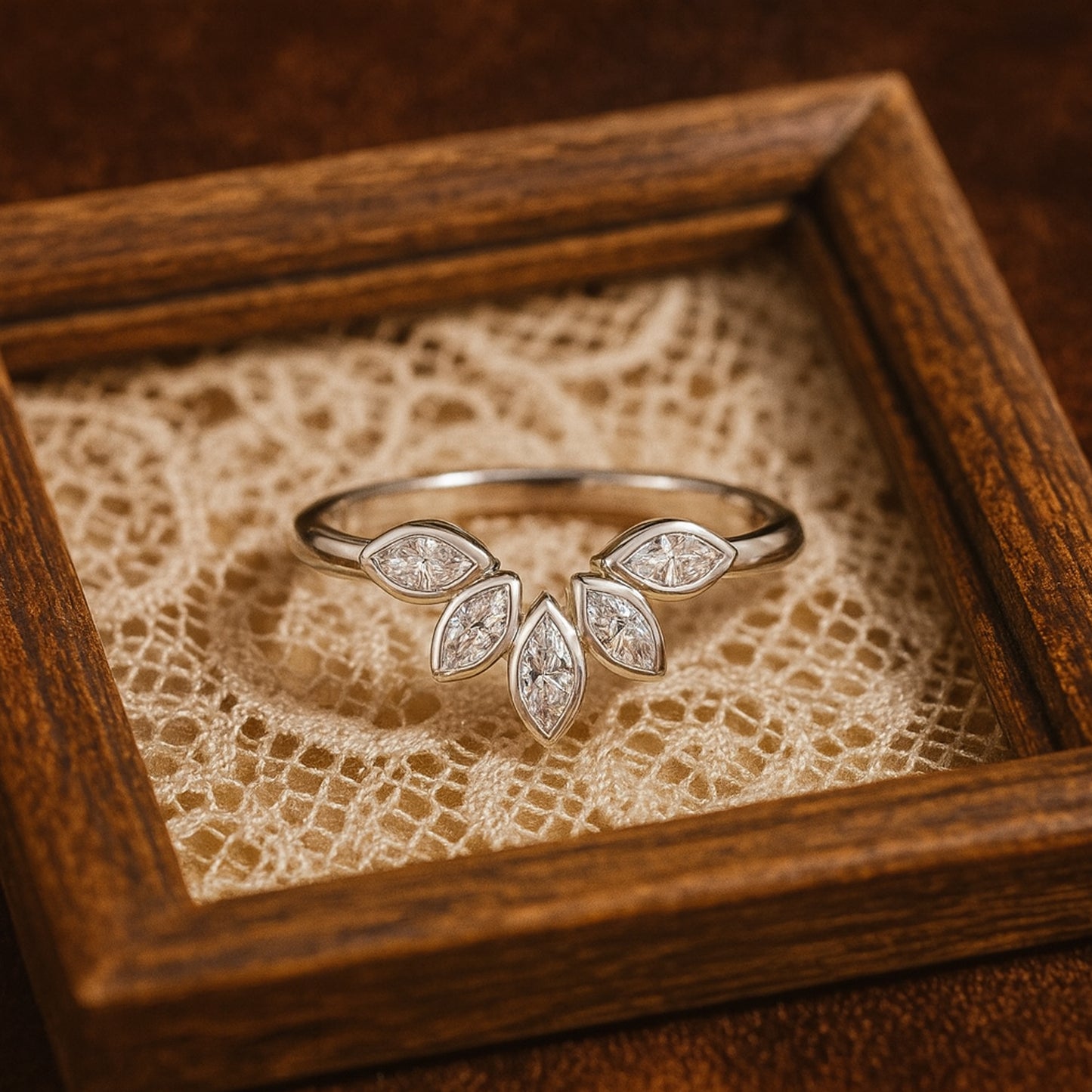 Ring Marriage Delicate Marquise Diamond Ring 10K Rose Gold Cluster Design