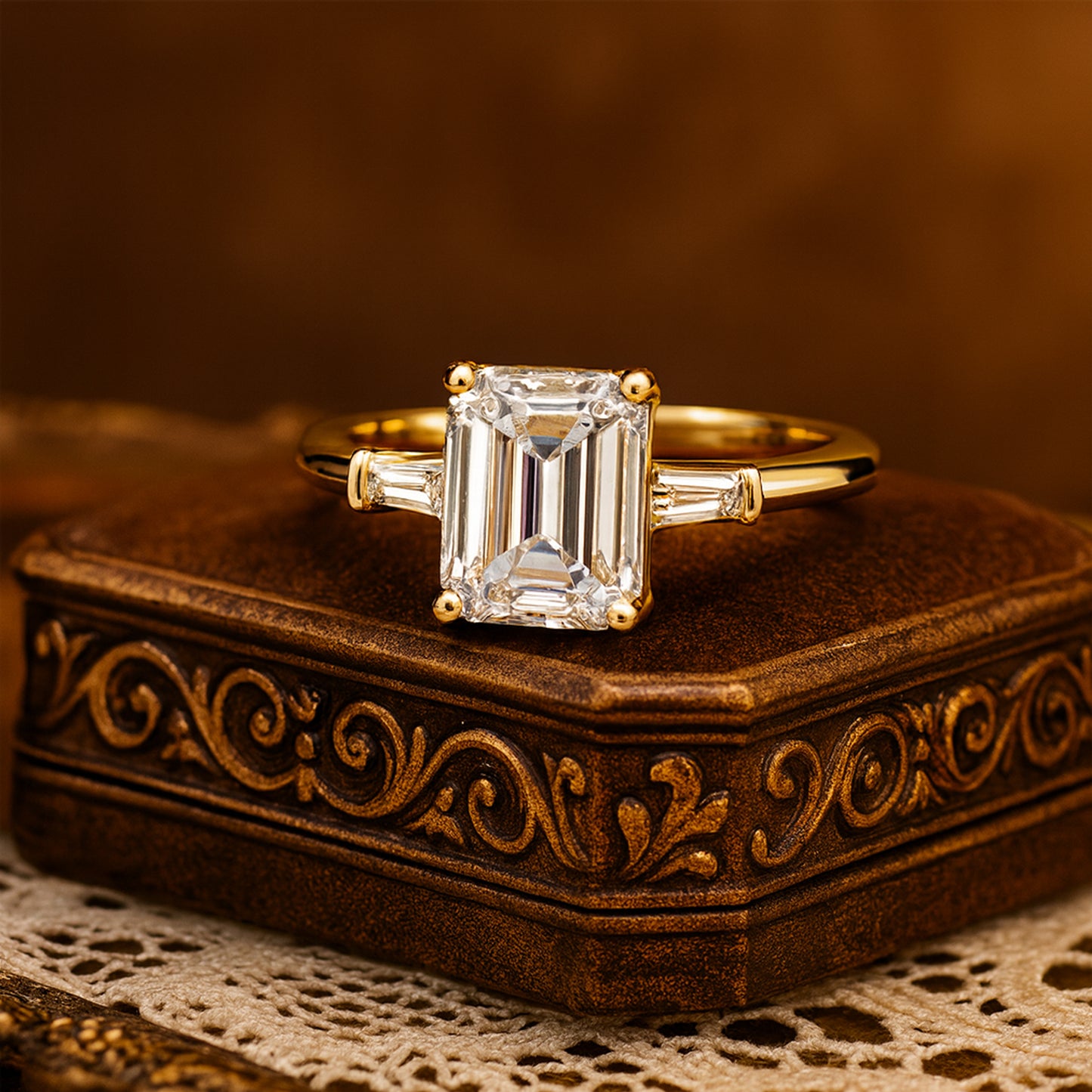 Classic Emerald Cut Solitaire Diamond Ring - Yellow Gold Setting