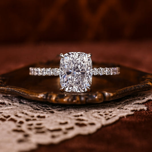 Women's Rings Wedding Cushion Cut Engagement Rings Pave Band