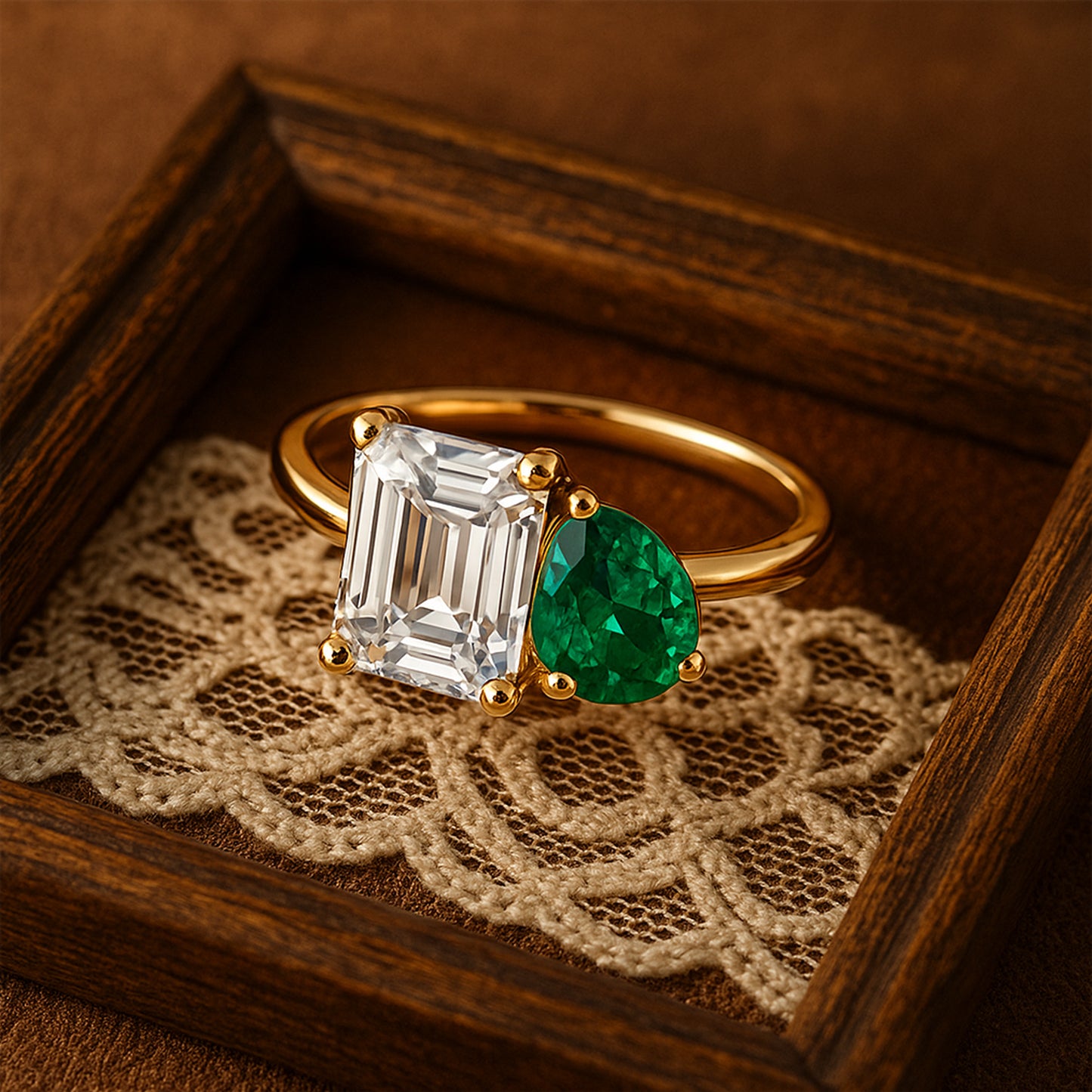 Two Stone Engagement Ring - Engagement Green Gemstones Rings