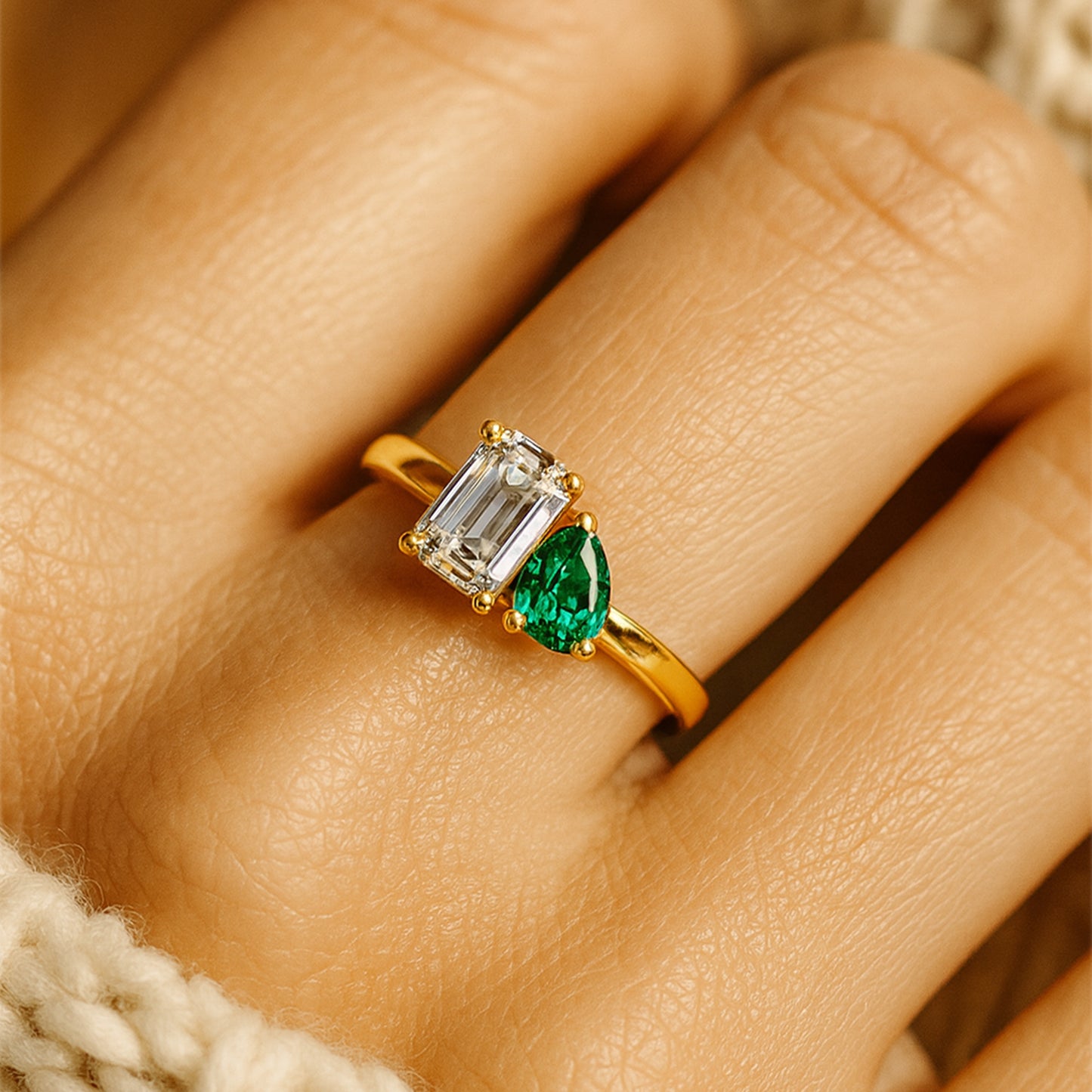 Two Stone Engagement Ring - Engagement Green Gemstones Rings