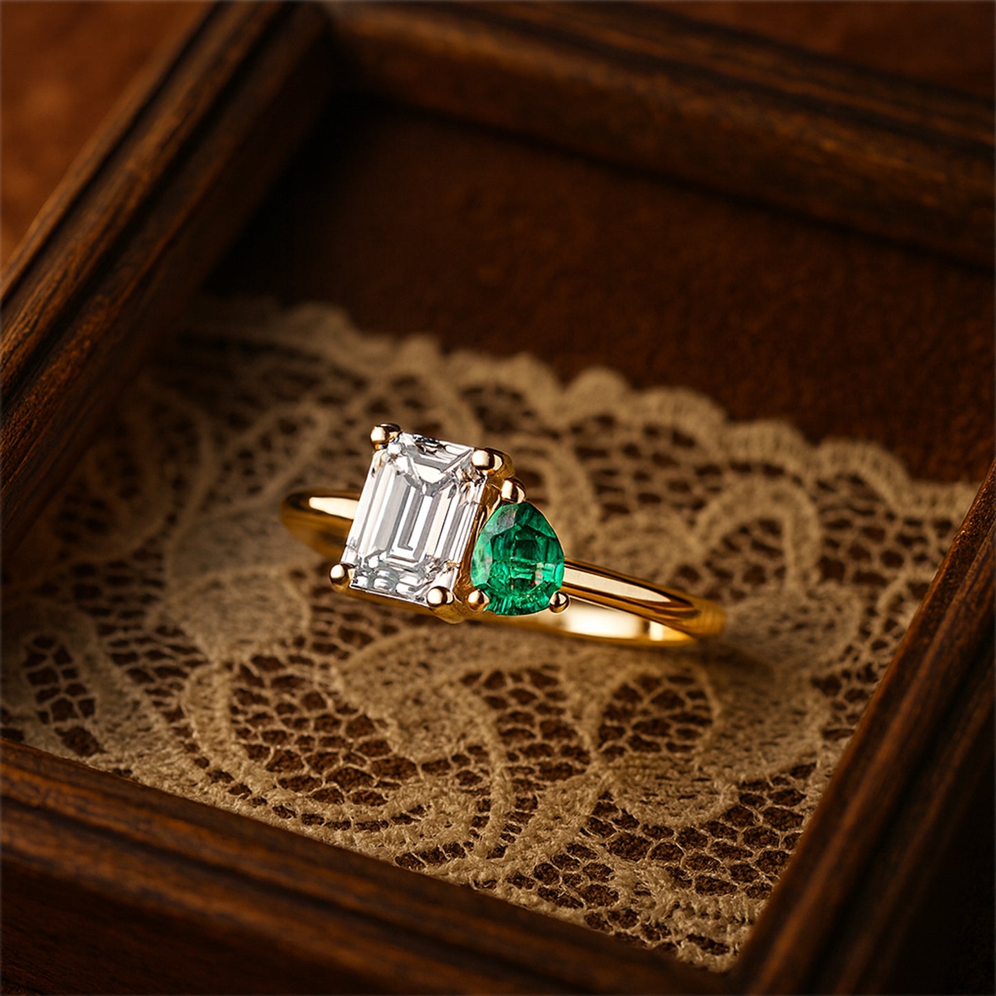 Two Stone Engagement Ring - Engagement Green Gemstones Rings