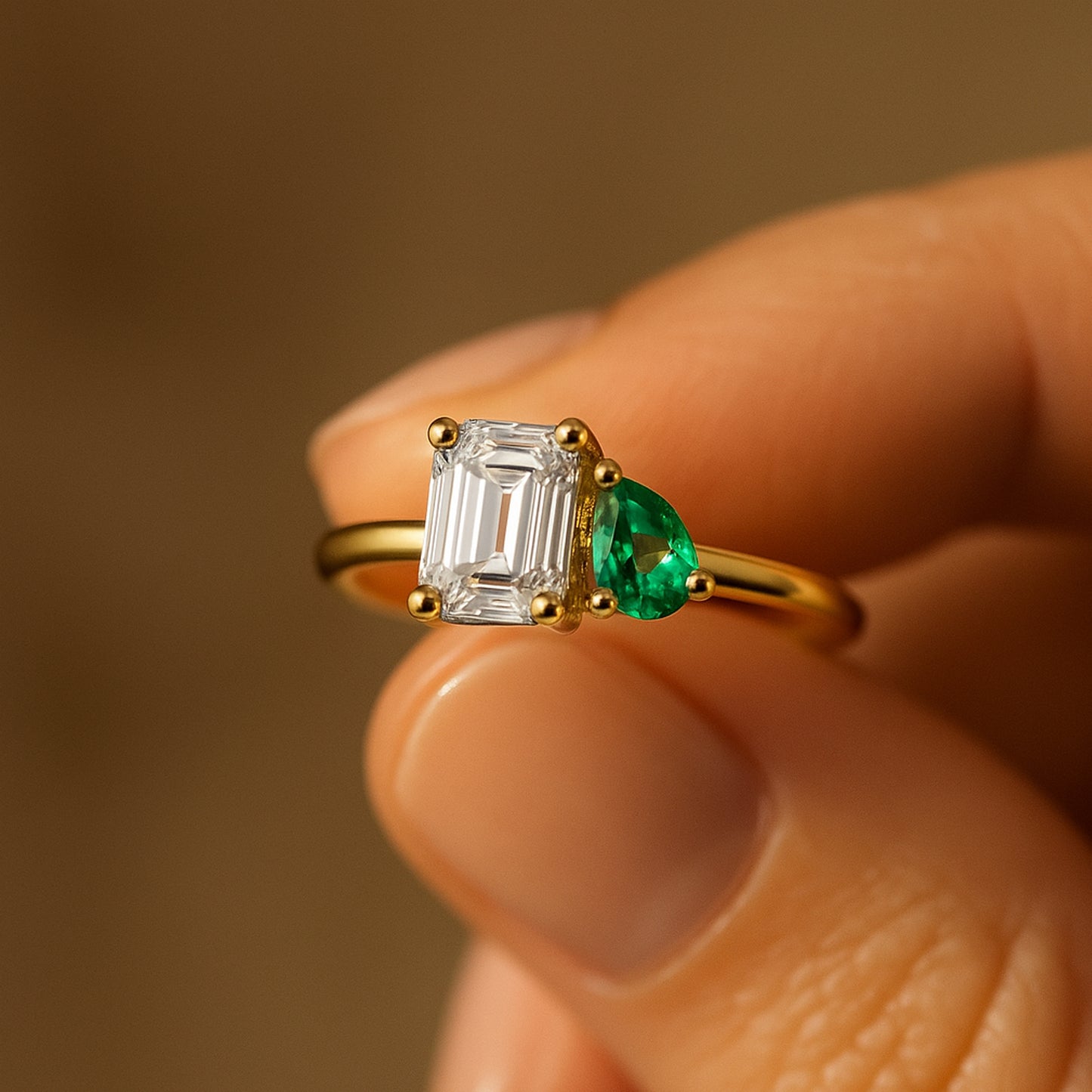 Two Stone Engagement Ring - Engagement Green Gemstones Rings