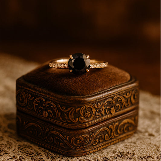 1 CT Black Diamond Rose Gold Ring - Round Cut Engagement Diamonds Ring