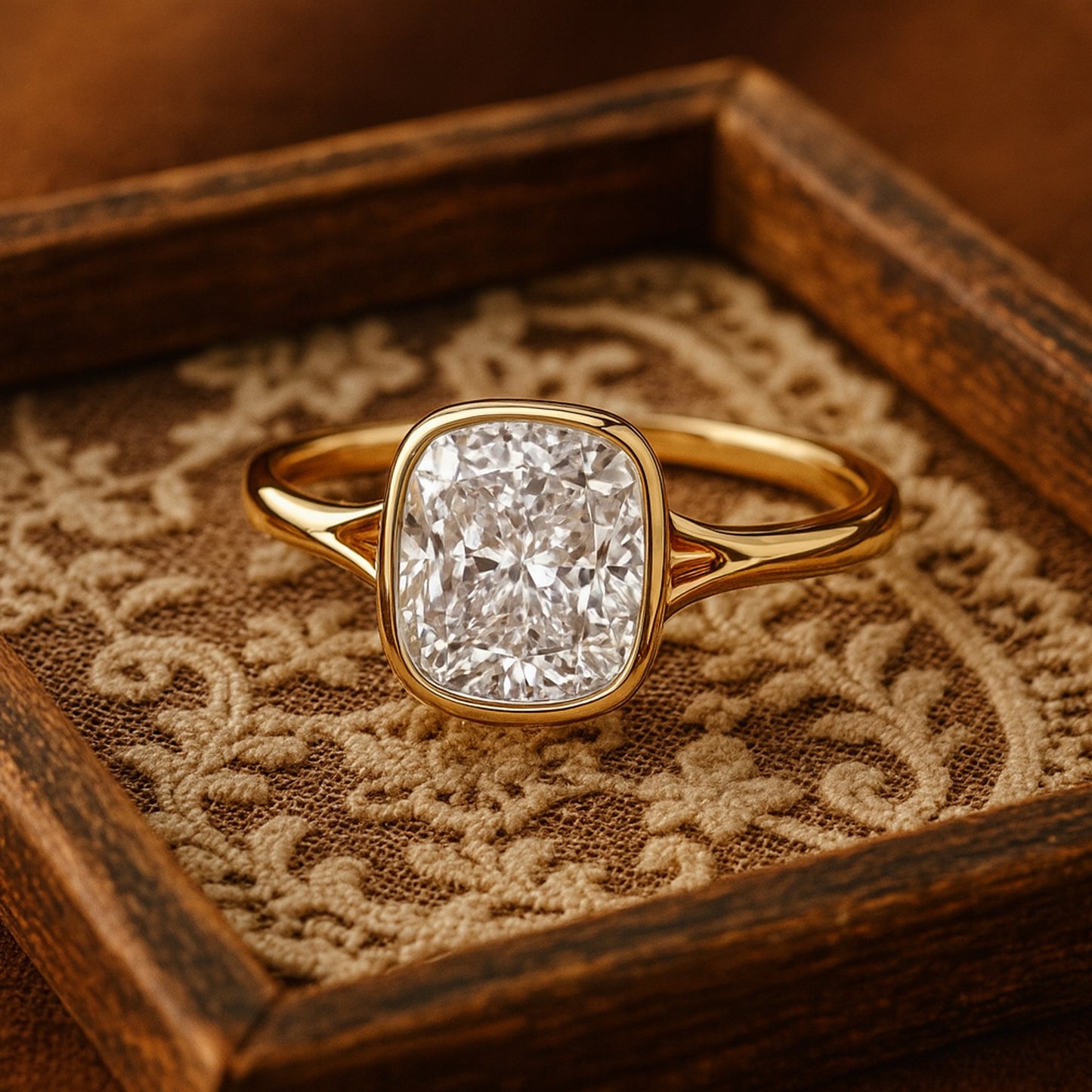 Wedding Ring Types Cushion Cut Diamond Engagement 10K Yellow Gold Ring